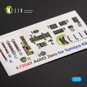 KELIK K72049 A6M3 ZERO - INTERIOR 3D DECALS FOR TAMIYA KIT 1/72