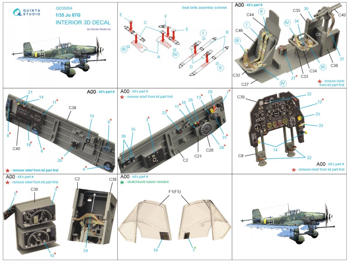 Intérieur imprimé en 3D et coloré sur papier décalcomanie Quinta Studio QD35054 Ju 87G (Border Model) 1/35 – image 2