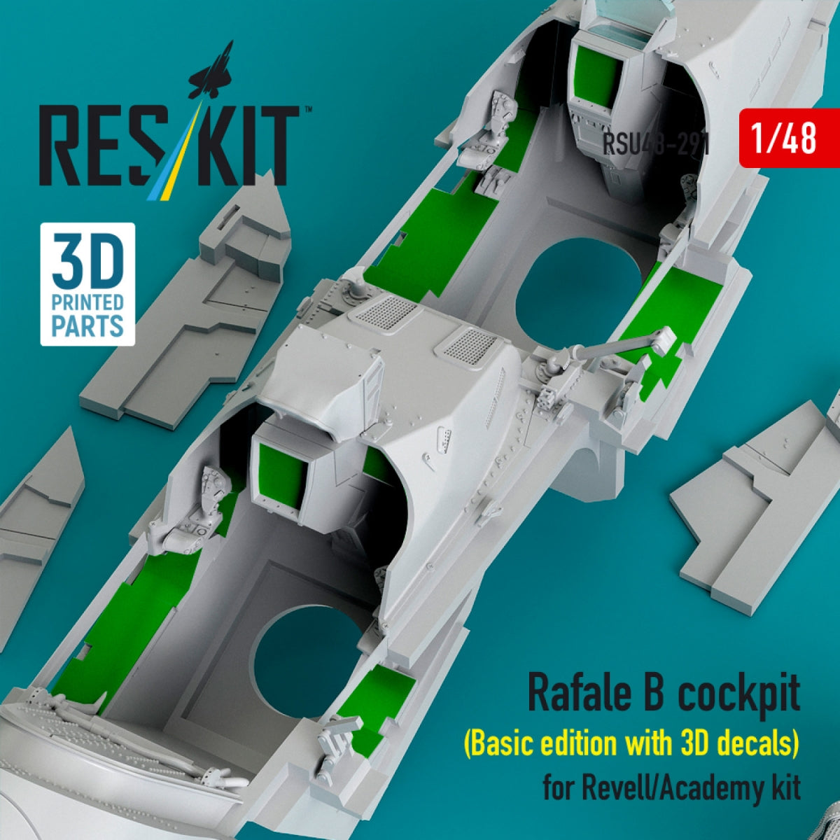 RESKIT RSU48-0291 Rafale B cockpit (Basic edition with 3D decals) for Revell/Academy kit (3D Printed) 1/48
