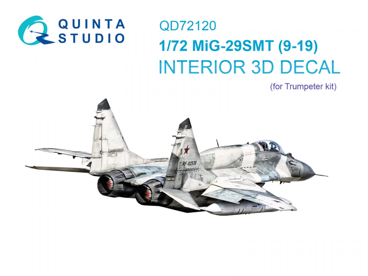Quinta Studio QD72120 MiG-29SMT 9-19 3D-Printed coloured Interior on decal paper (Trumpeter) 1/72