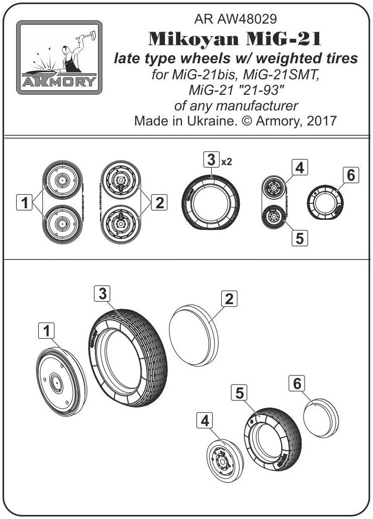 Armory Models AW48029 Mikoyan MiG-21 Fishbed wheels w/ weighted tires, late production 1/48 – Bild 2