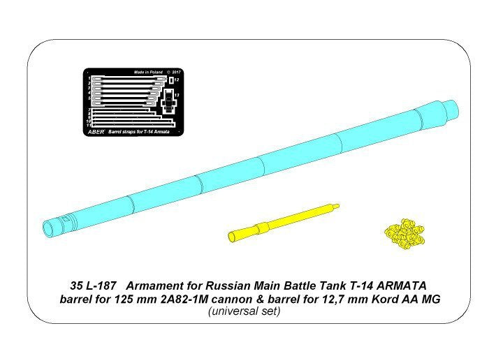Aber 35 L-187 Armament for Russian Main Battle Tank T-14 ARMATA barrel for 125 mm 2A82-1M cannon &amp;amp; barrel for 12,7 mm Kord AA MG 1/35 – zdjęcie 20