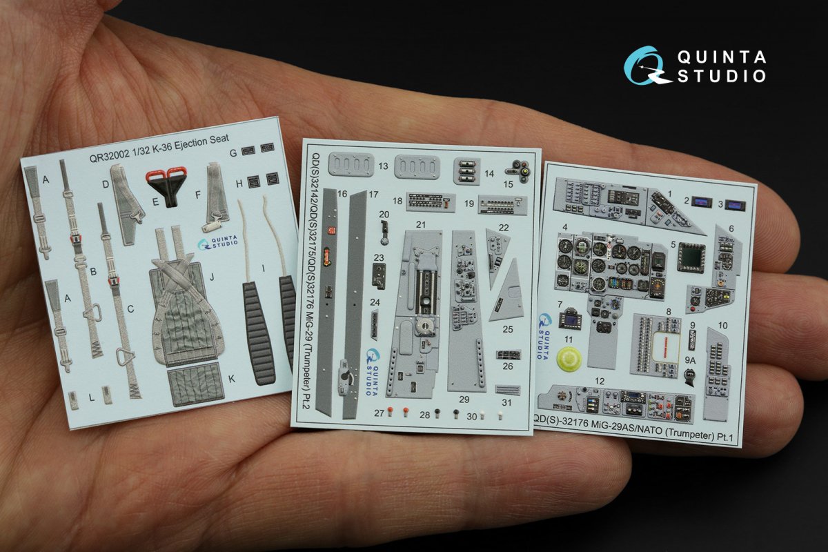 Intérieur imprimé en 3D et coloré sur papier décalcomanie pour MiG-29A de l&amp;#39;OTAN (Trumpeter), par Quinta Studio QD32176, échelle 1/32  – image 2
