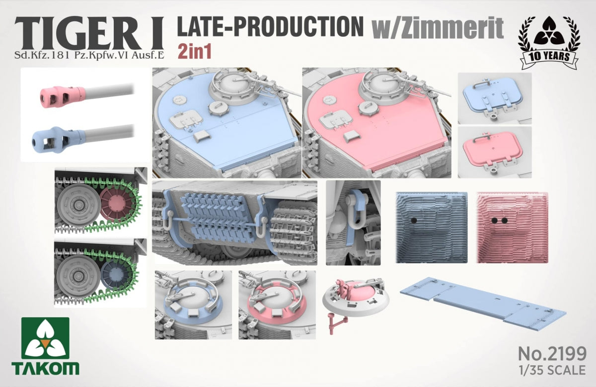 Takom 2199 Tiger I Late Production w/zimmerit Sd.Kfz. 181 Pz.Kpfw. VI Ausf. E (Late/Late Command) 1/35 – imagen 6