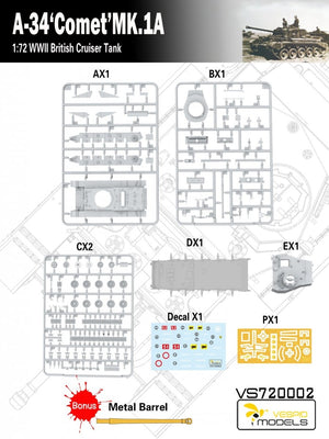Vespid Models VS720002 A-34 &amp;#39;Comet&amp;#39; MK.1A British Cruiser Tank 1/72 – imagen 6