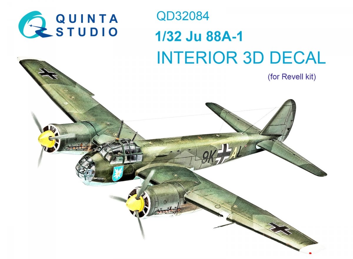 Quinta Studio QD32084 Ju 88A-1 3D-Printed &amp; colored Interior on decal paper (Revell) 1/32
