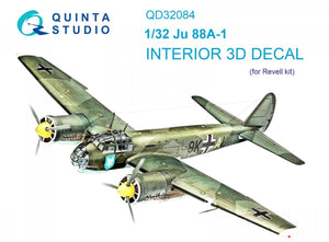 Quinta Studio QD32084 Ju 88A-1 3D-Printed &amp;amp; coloured Interior on decal paper ( Revell ) 1/32