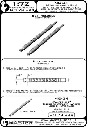 Canons de mitrailleuse allemande Master GM-72-024 MG-34 (7,92 mm) - version avec chemise de refroidissement perforée - utilisée par l&amp;#39;infanterie et sur les premiers chars (2 pièces) 1/72 – image 6
