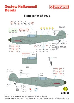 Techmod 48098 - Pochoirs pour Messerschmitt Bf 109E (1/48) – image 2