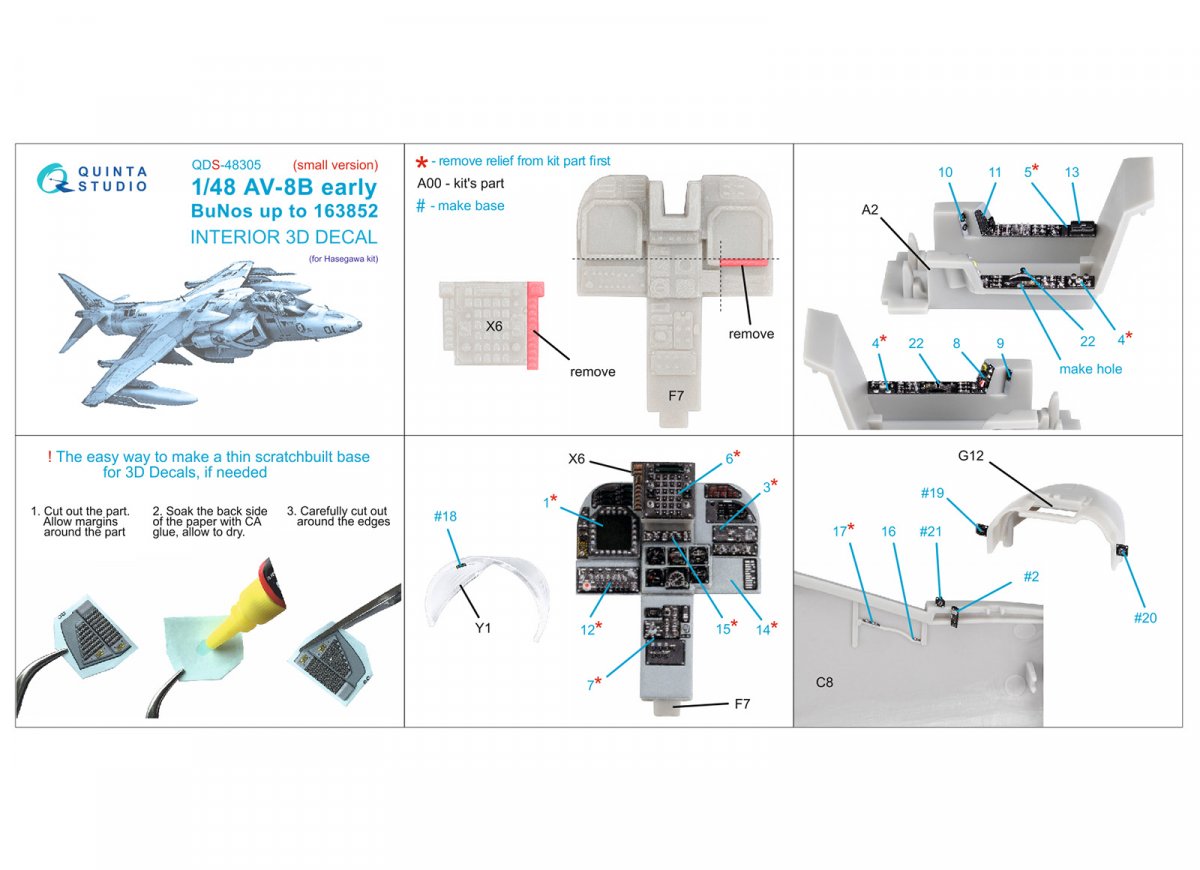 Intérieur imprimé en 3D et coloré sur papier décalcomanie Quinta Studio QDS-48305 AV-8B (version initiale) (Hasegawa) (petite version) 1/48 – image 2