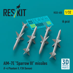 RESKIT RS32-0455 AIM-7E &amp;quot;Sparrow III&amp;quot; missiles (4 pcs) (3D Printed) 1/32