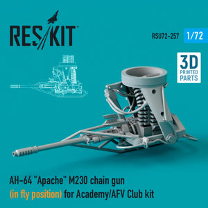 RESKIT RSU72-0257 AH-64 &amp;quot;APACHE&amp;quot; M230 CHAIN GUN (IN FLY POSITION) FOR ACADEMY / AFV CLUB KIT (3D PRINTED) 1/72