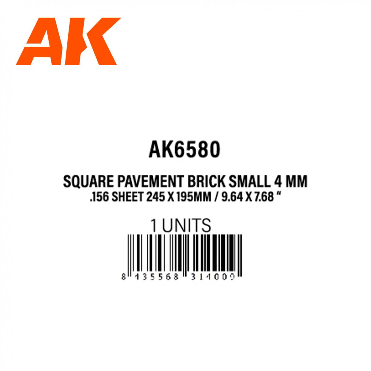 AK Interactive AK6580 SQUARE PAVEMENT BRICK SMALL 4 MM / .156 SHEET 245 X 195MM / 9.64 X 7.68 “ TEXTURED STYRENE SHEET – 1 UNIT – immagine 3