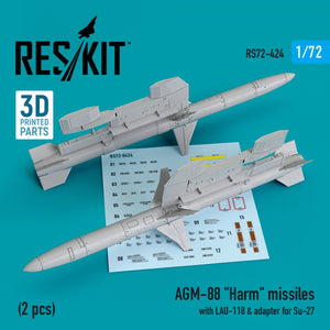 RESKIT RS72-0424 MISSILES AGM-88 « HARM » AVEC LAU-118 ET ADAPTATEUR POUR SU-27 (2 PIÈCES) 1/72