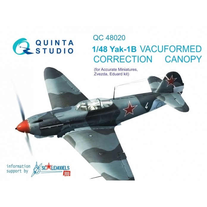 Quinta Studio QC48020 Verrière transparente thermoformée de correction pour Yak-1B, 1 pièce (pour maquettes Accurate Miniatures/Zvezda/Eduard), échelle 1/48