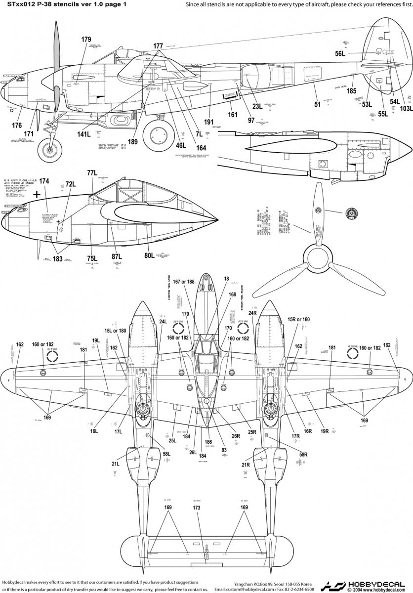 HobbyDecal ST48012V1 P-38 Stencils ver 1 1/48 – immagine 2