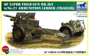 Bronco CB35046 QF 25 pdr Field Gun Mk. II/I w/No.27 Ammunition Limber (Trailer) 1/35