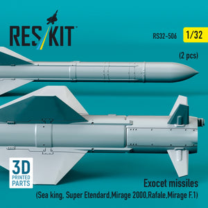 RESKIT RS32-0506 Exocet missiles (2 pcs) (Sea King, Super Etendard, Mirage 2000, Rafale, Mirage F.1) (3D Printed) 1/32 – Bild 3