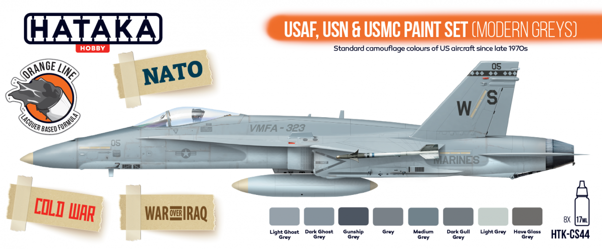 Hataka HTK-CS44 USAF, USN &amp;amp; USMC paint set (modern greys) 8x17ml – imagen 2