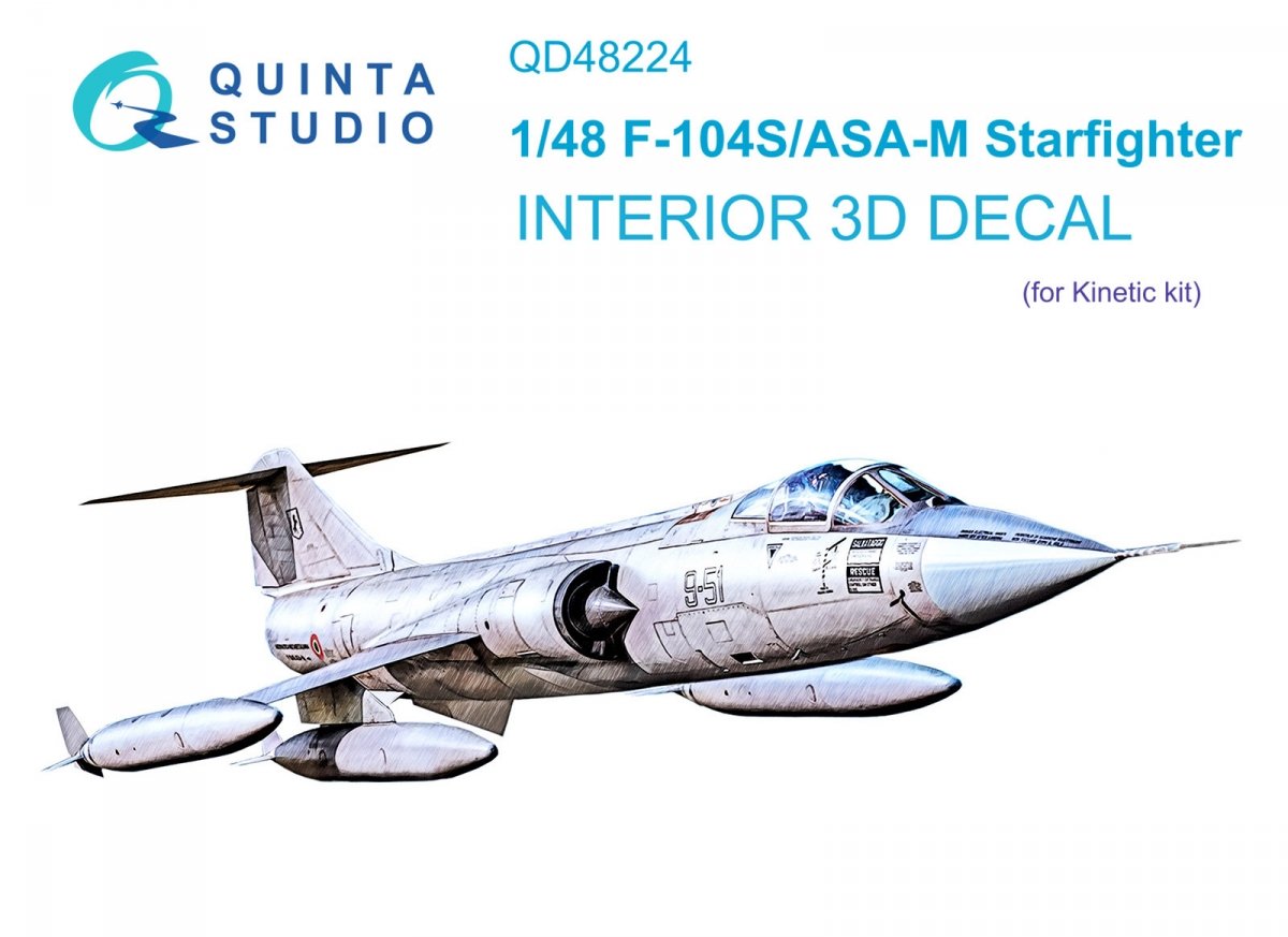 Quinta Studio QD48224 F-104S/ASA-M 3D-Printed & coloured Interior on decal paper (Kinetic) 1/48