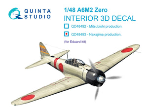 Quinta Studio QD48493 A6M2 Zero Nakajima Production 3D-Printed colored Interior on decal paper (Eduard) 1/48