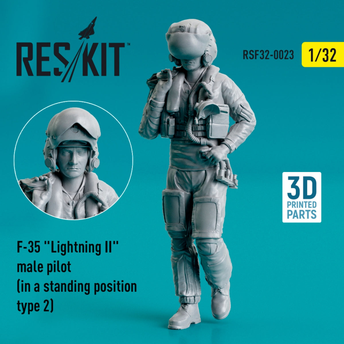 RESKIT RSF32-0023 F-35 LIGHTNING II MALE PILOT (IN A STANDING POSITION - TYPE 2) (3D PRINTED) 1/32