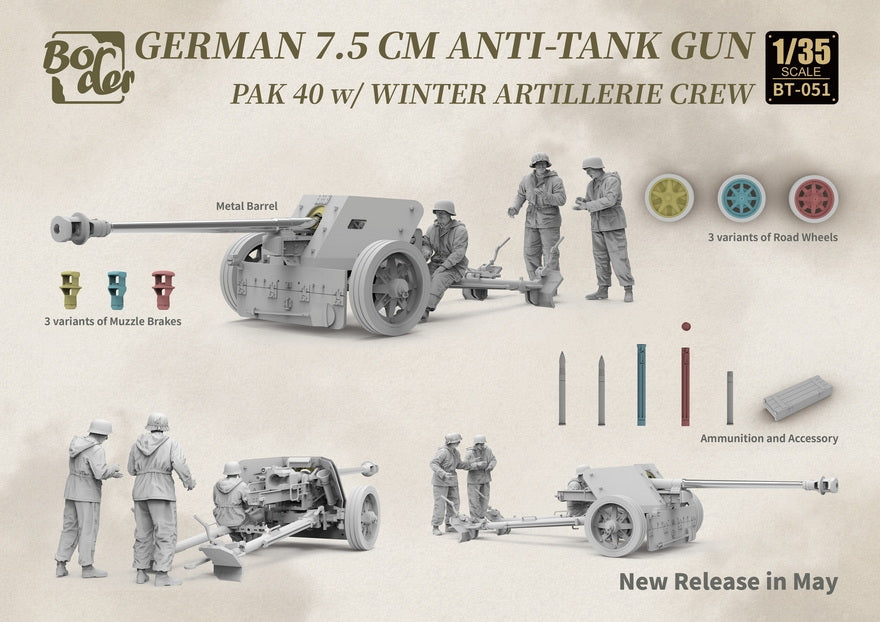 Border Model BT-051 German 7.5cm Anti-Tank Gun PaK 40 w/Winter Artillery Crew. 1/35 – Bild 3