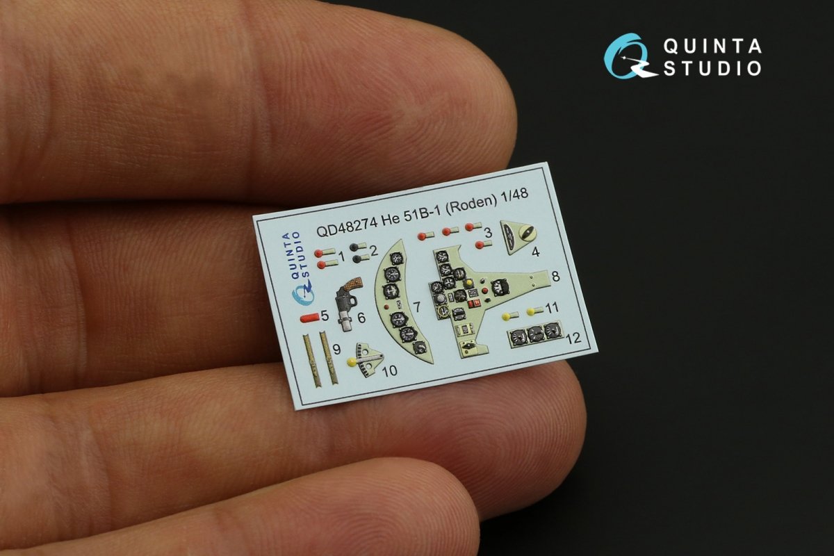 Quinta Studio QD48274 He 51B 3D-Printed &amp;amp; coloured Interior on decal paper (Roden) 1/48 – Bild 2