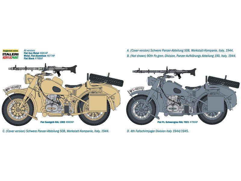 Italeri 7403 German Military Motorcycle with side car 1/9 – immagine 11