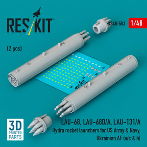 RESKIT RS48-0583 LAU-68, LAU-68D/A, LAU-131/A Hydra rocket launchers for US Army &amp; Navy, Ukrainian AF (a/c &amp; h) (2pcs) (3D Printed) 1/48