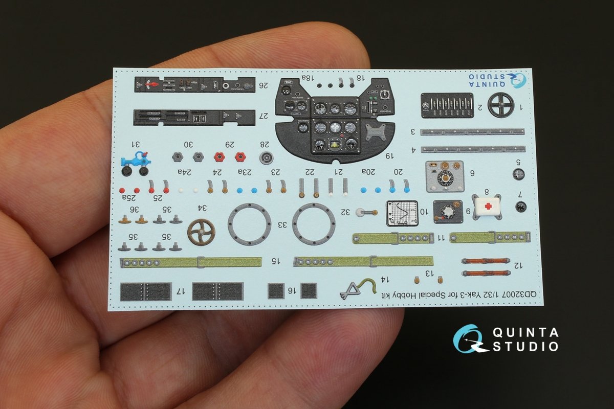 Quinta Studio QD32007 Yak-3 3D-Printed &amp;amp; coloured Interior on decal paper (for Special Hobby kit) 1/32 – immagine 3