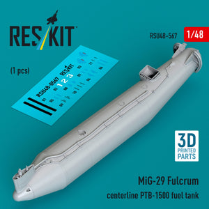 RESKIT RSU48-0567 MiG-29 Fulcrum centerline PTB-1500 fuel tank (1 pcs) (3D Printed) 1/48