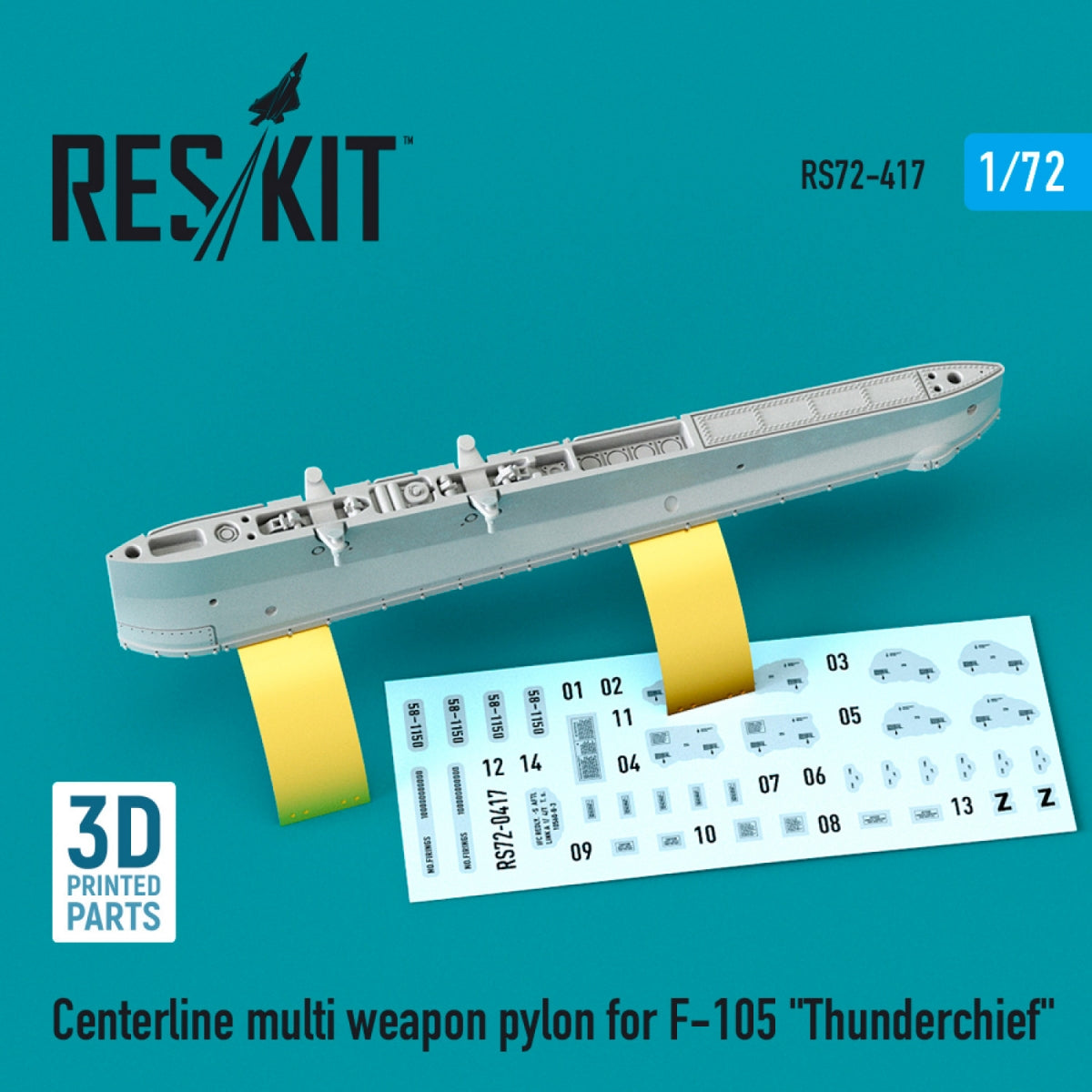 RESKIT RS72-0417 CENTERLINE MULTI WEAPON PYLON FOR F-105 "THUNDERCHIEF" (3D PRINTED) 1/72