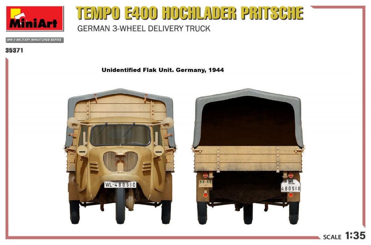 MiniArt 35371 Tempo E400 Hochlader Pritsche German 3-wheel delivery truck 1/35 – imagen 17