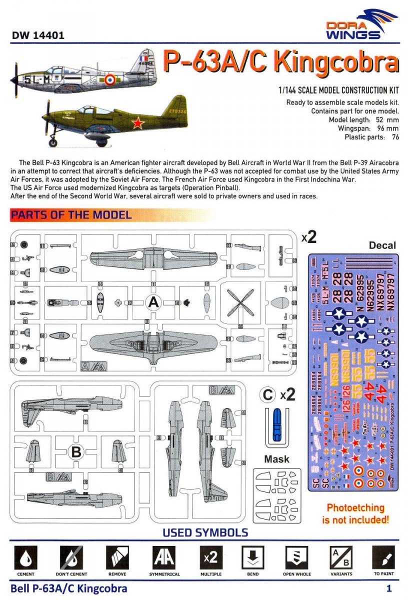 Dora Wings 14401 BELL P-63A P-63C KINGCOBRA Fighter DOUBLE KIT 1/144 – zdjęcie 5