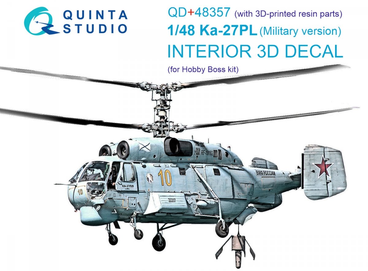 Quinta Studio QD+48357 Ka-27PL Version militaire, intérieur imprimé en 3D et coloré sur papier décalcomanie (Hobby Boss) (avec pièces en résine imprimées en 3D) 1/48