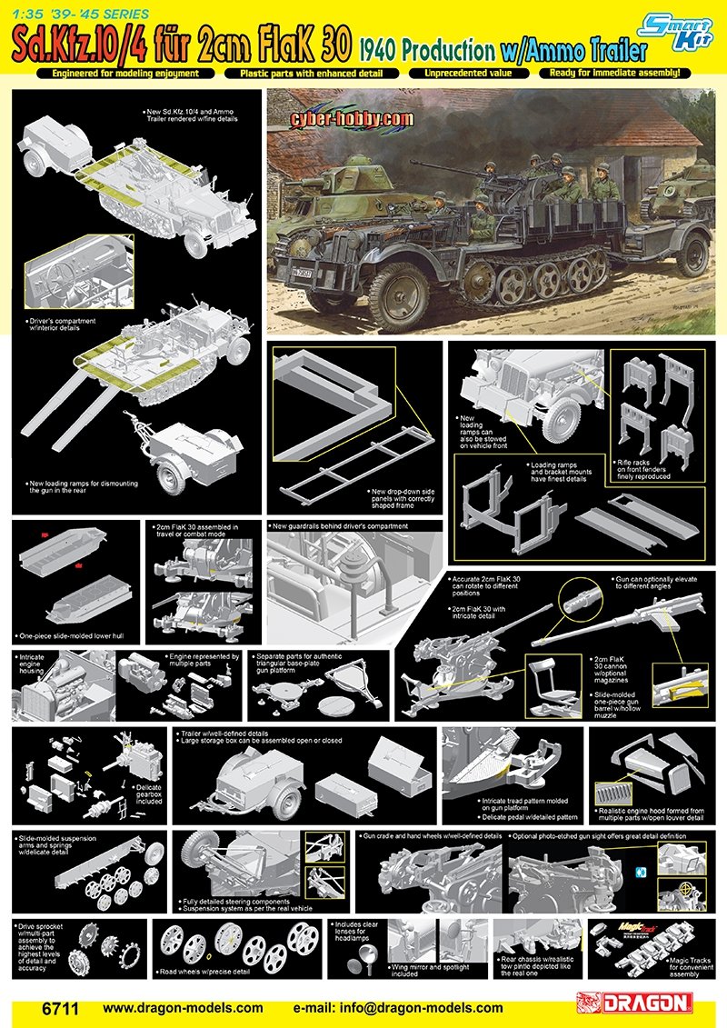 Dragon 6711 Sd.Kfz.10/4 fur 2cm FlaK 30, 1940 Production w/Ammo Trailer 1/35 – Bild 2