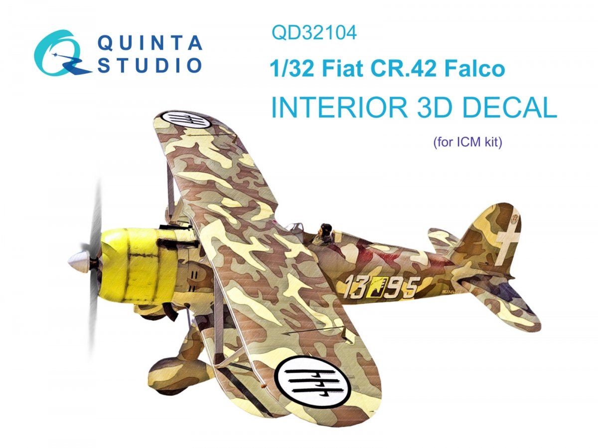 Intérieur imprimé en 3D et coloré sur papier décalcomanie (ICM) Quinta Studio QD32104 Fiat CR.42 1/32