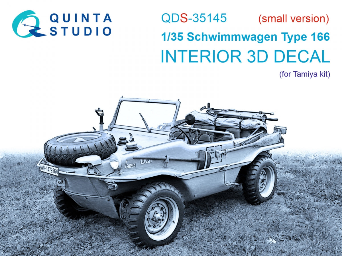 Quinta Studio QDS-35145 Schwimmwagen Type 166 3D-Printed &amp; colored Interior on decal paper (Tamiya) (Small version) 1/35