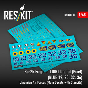 RESKIT RSB48-0010 Su-25 Frogfoot LIGHT Digital (Pixel) (BLUE 19, 20, 32, 36) Ukrainian Air Forces (Main Decals with Stencils) 1/48