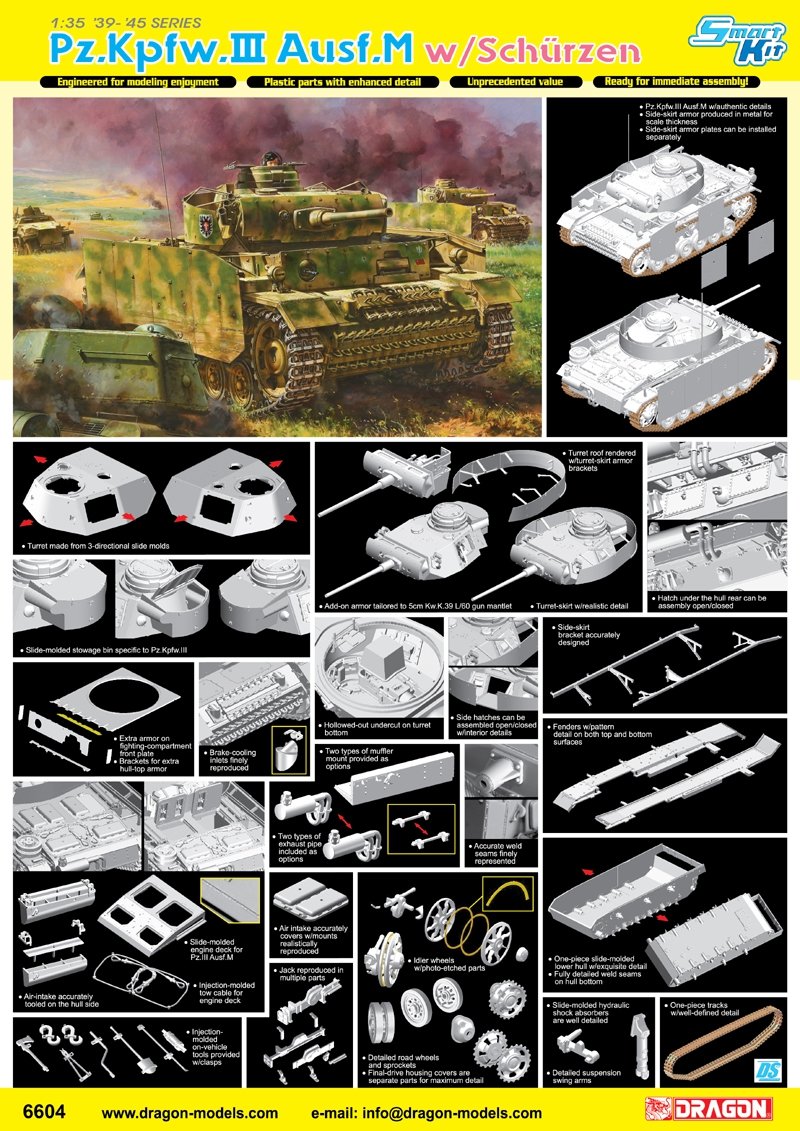 Dragon 6604 Pz.Kpfw.III Ausf.M w/Schurzen 1/35 – imagen 3