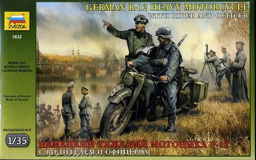 Zvezda 3632 German R-12 Heavy Motorcycle with rider and officer 1/35