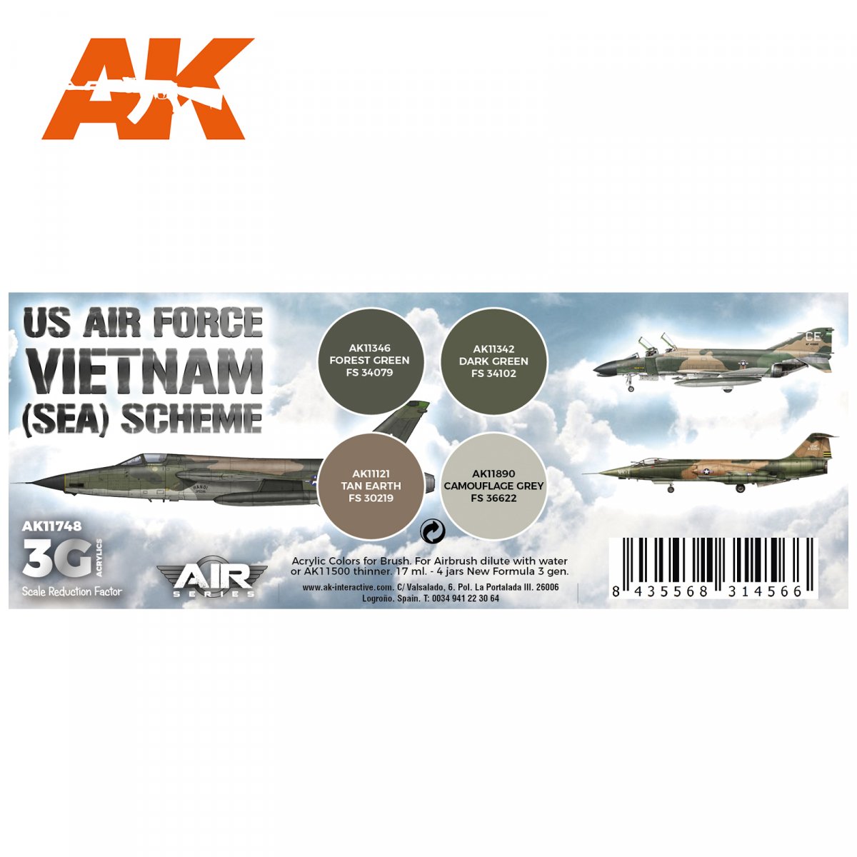 AK Interactive AK11748 US AIR FORCE ASIE DU SUD-EST (MER) SCHEME 4x17 ml – image 2