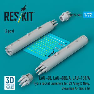 RESKIT RS72-0583 LAU-68, LAU-68D/A, LAU-131/A Hydra rocket launchers for US Army &amp; Navy, Ukrainian AF (a/c &amp; h) (2 pcs) (3D Printed) 1/72