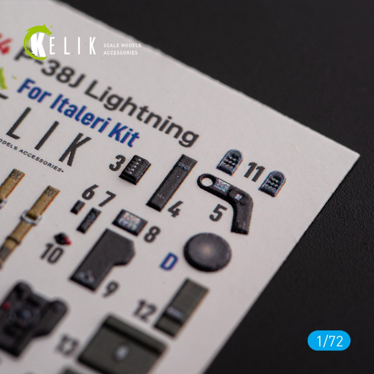 Kelik K72174 Р-38J "Lightning" - interior 3D decals for Italeri/Academy kit 1/72