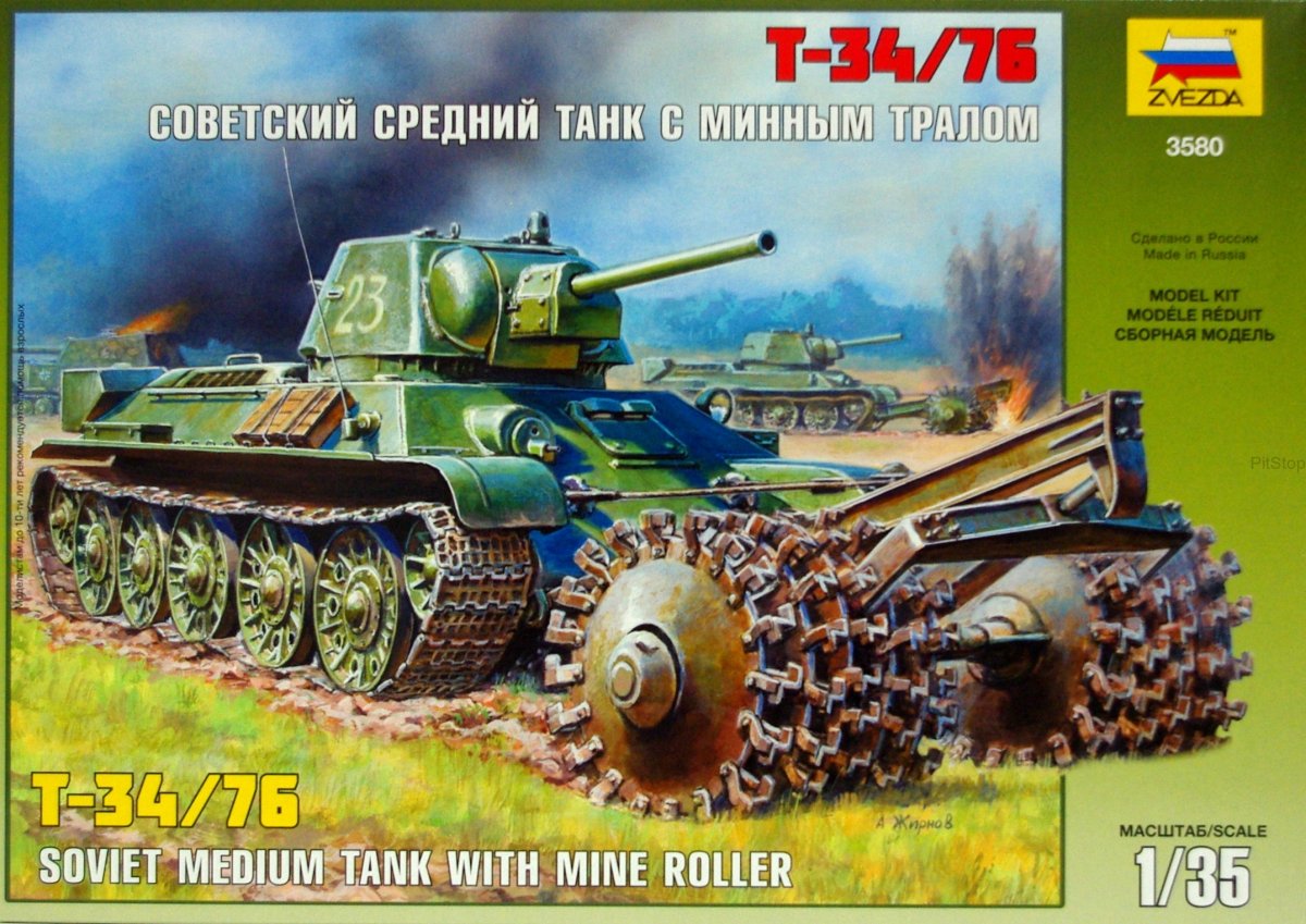 Zvezda 3580 Char soviétique T-34/76 avec rouleau de déminage (1/35)