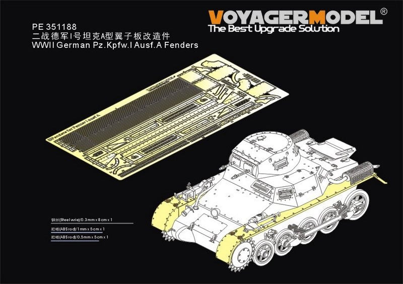 Ailes de char allemand Pz.Kpfw.I Ausf.A (pour TAKOM 2145) - Modèle Voyager PE351188 - Échelle 1/35