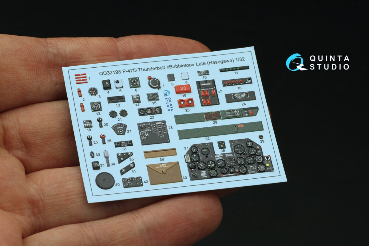 Quinta Studio QD32198 P-47D Thunderbolt Bubbletop Late 3D-Printed coloured Interior on decal paper (Hasegawa) 1/32 – imagen 3