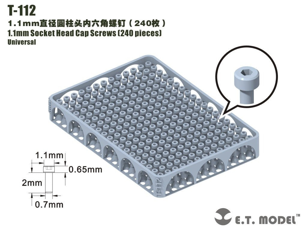 ET Model T-112 1.1mm Socket Head Cap Screws 240 pieces