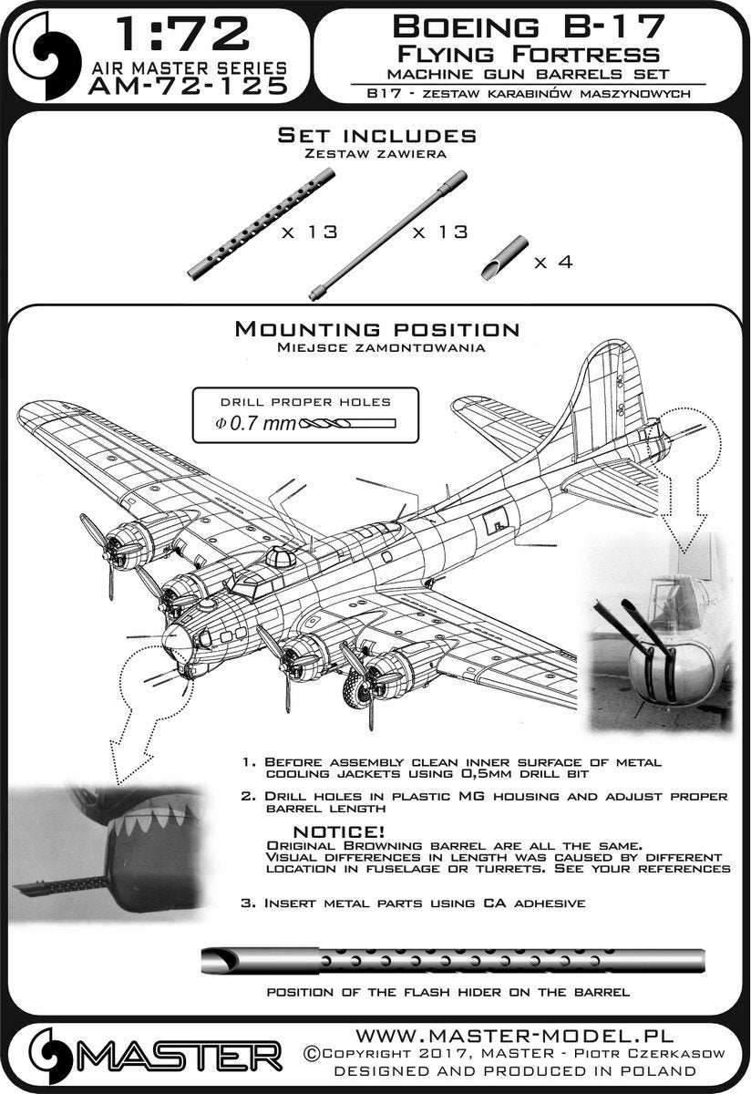 Master AM-72-125 Boeing B-17 Flying Fortress Machine gun barrels set 1/72 – Bild 4